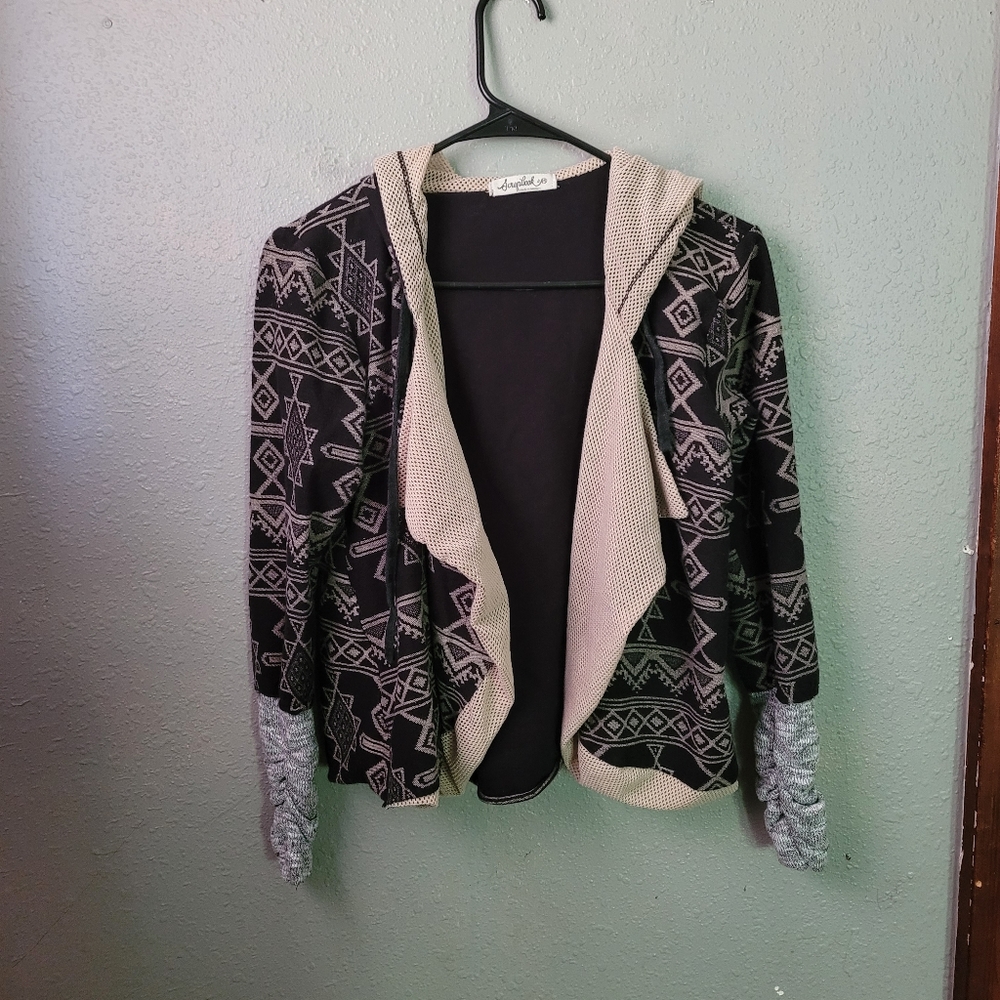 Scrapbook Boho Hooded Cardigan Women's Size Medium Open Front